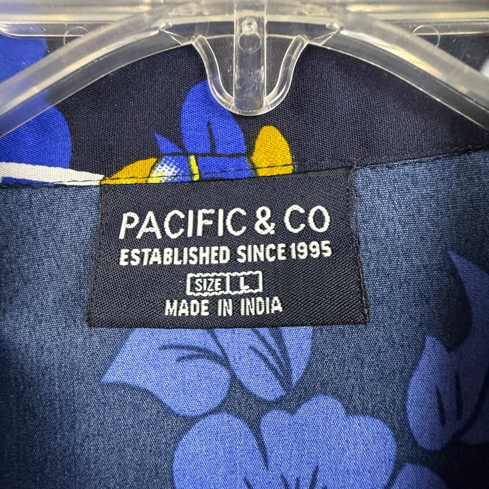 Pacific & Co Mens Large Navy Blue Aloha Surf Bus Tropical Hibiscus Camp Shirt - Picture 3 of 12